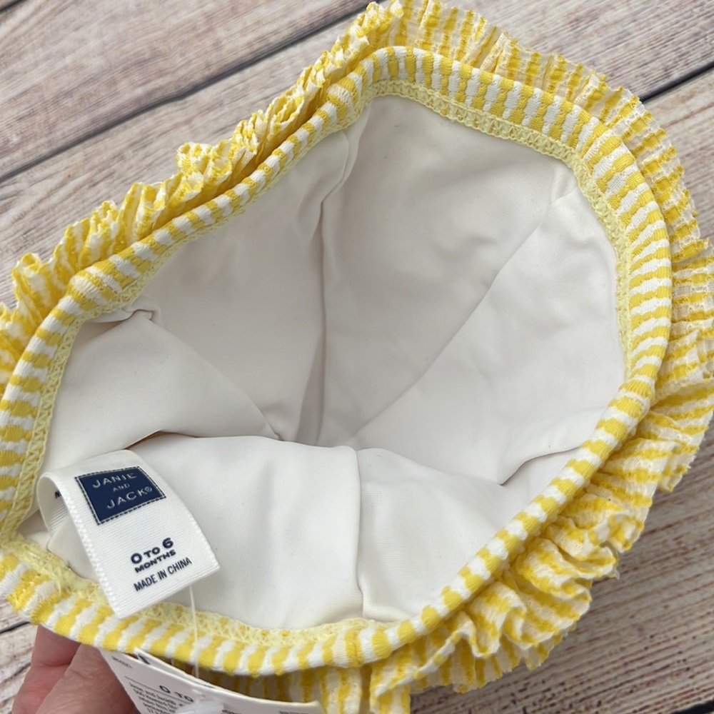 Janie and Jack Yellow and White Ruffled Swim Cap Size 0-6 Months - Picture 2 of 4